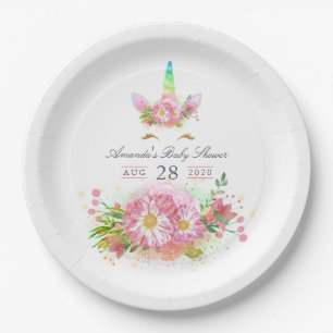 Baby Shower Mädchen Einhorn Rosa Regenbogen Pappteller