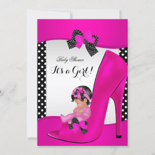 Baby Shower Mädchen Hot Pink Babyschuh Punkte Einladung