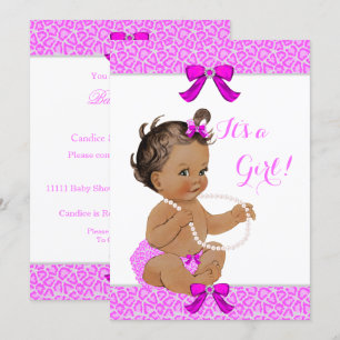 Baby Shower Mädchen Hot Pink Leopard Perlen Brünet Einladung
