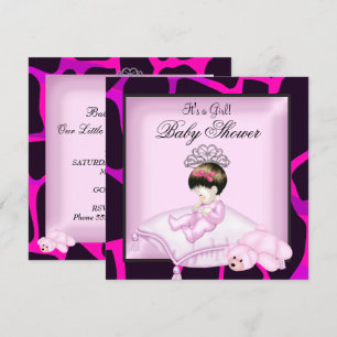 Baby Shower Mädchen Hot Pink Schwarze Tiara Einladung