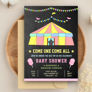 Baby Shower Mädchen im rosa Karnevalszirkus Einladung