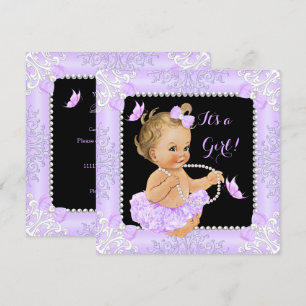 Baby-Shower-Mädchen Lavendel Schmetterling Tutu Bl Einladung