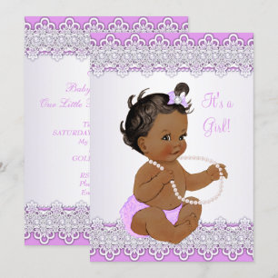 Baby Shower Mädchen Lavendel Spitze Perle Ethnisch Einladung