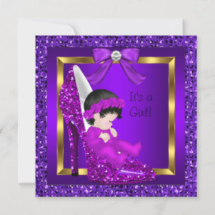 Baby Shower Mädchen Lila Glitter Schuh Einladung
