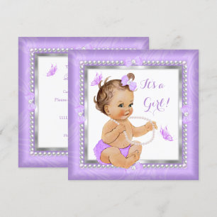 Baby-Shower Mädchen Lila Perle Schmetterling Brüne Einladung