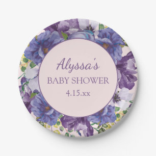 Baby Shower Mädchen Lila Rosa Gelb Floral Pappteller