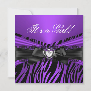 Baby Shower Mädchen Lila Schwarz Spitze Zebra Einladung