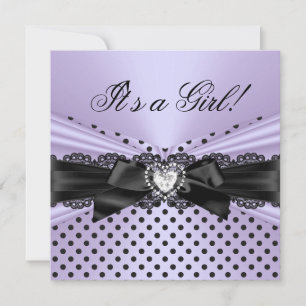 Baby Shower Mädchen Lila Schwarze Spitze Polka Pun Einladung
