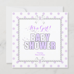 Baby-Shower Mädchen Lila Weiße Tupfen Perlen Einladung