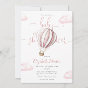Baby Shower Mädchen mit rosa Heißluftballon Einladung
