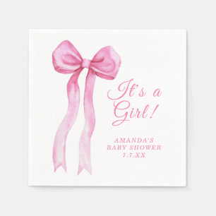 Baby Shower Mädchen mit rosa Schleife Serviette