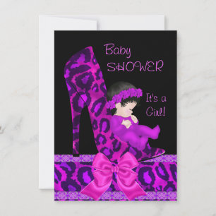 Baby Shower Mädchen Pink Magenta Lila Schuh Leopar Einladung