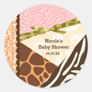 Baby Shower Mädchen Pink Safari Print Thema Party Runder Aufkleber