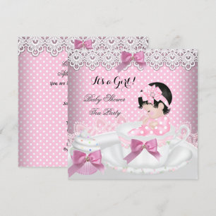 Baby Shower Mädchen Rosa Baby Teetasse Cupcake 2 Einladung