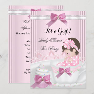 Baby Shower Mädchen Rosa Baby Teetasse Cupcake 4b Einladung