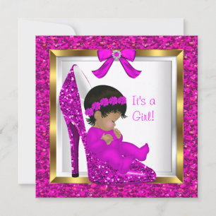 Baby Shower Mädchen Rosa Glitter Baby im Schuh Einladung