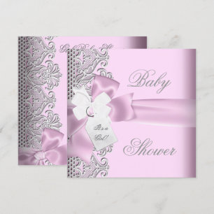 Baby Shower Mädchen Rosa Grau Weiß Spitze Einladung