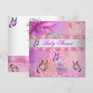 Baby Shower Mädchen Rosa Lila Prinzessin Schmetter Einladung