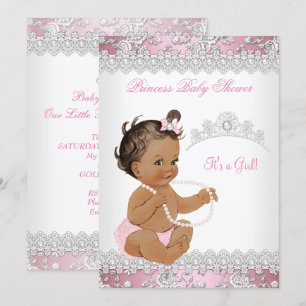 Baby-Shower Mädchen Rosa Perle Silber Rose Brünett Einladung