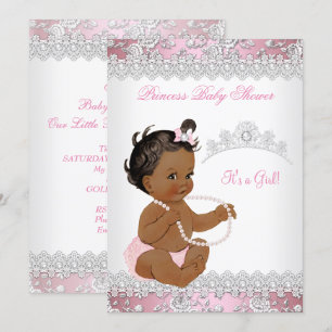 Baby Shower Mädchen Rosa Perle Silber Rose Ethnisc Einladung