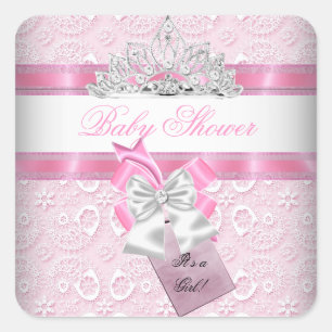 Baby-Shower-Mädchen Rosa Prinzessin Tiara Quadratischer Aufkleber