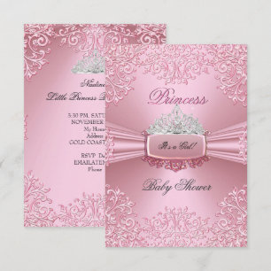 Baby-Shower Mädchen Rosa Prinzessin Tiara Spitze S Einladung