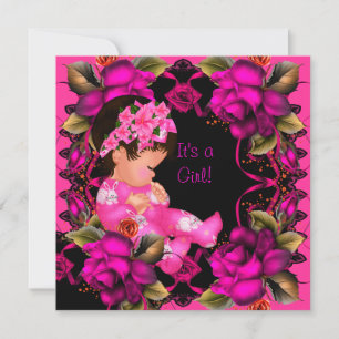 Baby Shower Mädchen Rosa Rose Blumen 2 Einladung