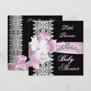Baby Shower Mädchen Rosa Schwarz Weiß Spitze Einladung