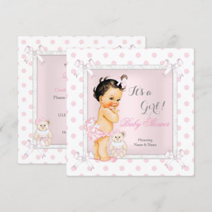 Baby-Shower Mädchen Rosa Spielzeug Punkte Brünette Einladung