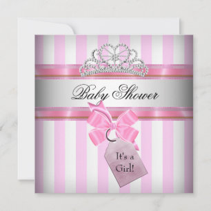Baby Shower Mädchen Rosa Weiß Streifen Prinzessin Einladung