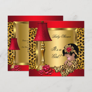 Baby Shower Mädchen Rot Gold Rosen Leopard AA Einladung