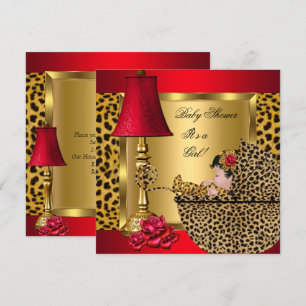 Baby Shower Mädchen Rot Gold Rosen Leopard Kinderw Einladung