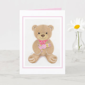 Baby-Shower-Mädchen-Teddy-Bär gefaltete Grußkarte Karte
