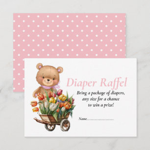 Baby Shower Mädchen Teddy Floral Windel Raffel   Einladung