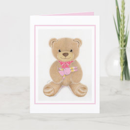 Baby-Shower-Mädchen-Teddybär gefaltete Grußkarte Karte