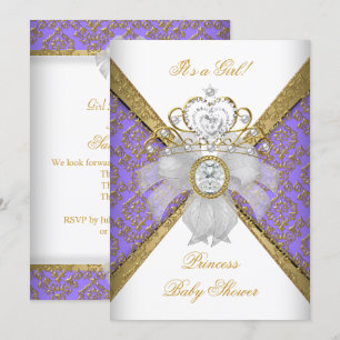 Baby Shower Mädchen Weiß Lila Prinzessin Damast Einladung