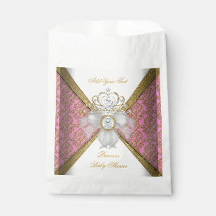 Baby Shower Mädchen Weiß Rosa Prinzessin Damast Geschenktütchen