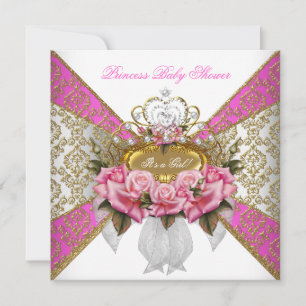 Baby Shower Mädchen Weiß Rosa Prinzessin Damast Ro Einladung