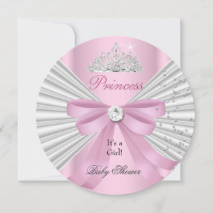 Baby Shower Mädchen Weiß Rosa Prinzessin Tiara ab Einladung