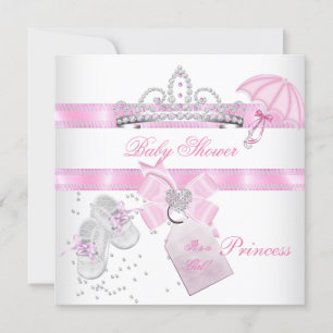 Baby Shower Mädchen Weiß Rosa Prinzessin Tiara Mag Einladung