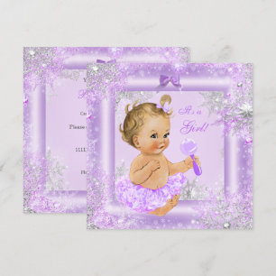 Baby Shower Mädchen Winter Lavendel Schneeflocke B Einladung