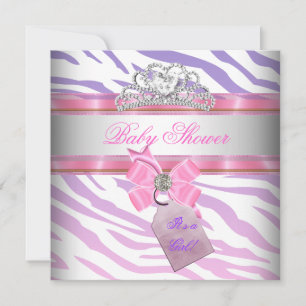 Baby Shower Mädchen Zebra Rosa Lila Prinzessin Einladung