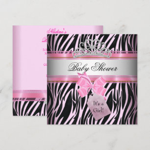 Baby Shower Mädchen Zebra Rosa Prinzessin Schwarz Einladung