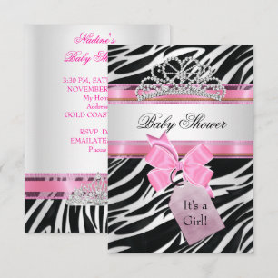 Baby Shower Mädchen Zebra Rosa Prinzessin Tiara Einladung