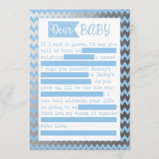 Baby Shower MadLibs Game, Blue and Silve Foil Look Einladung