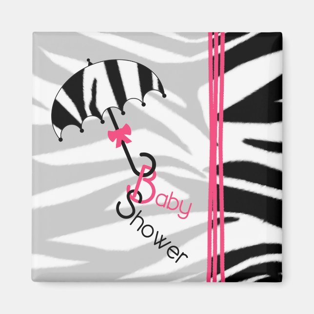 Baby Shower Magnet - Zebra Print Umbrella & Pink (Vorne)