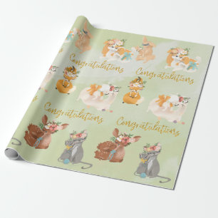 Baby Shower Mama Baby Animals Herzlichen Glückwuns Geschenkpapier