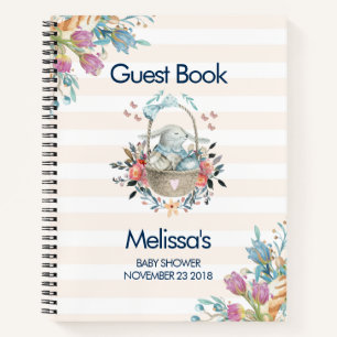 Baby Shower 'Mama Hase im Korb & Tulpenblumen' Notizbuch