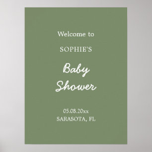 Baby-Shower-Minimalist-Salbei-Grün-Willkommenspost Poster