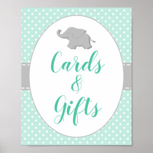 Baby Shower Minzgrüne Elefantenkarten & Geschenke Poster